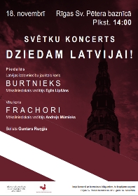 Svētku koncerts “Dziedam - Latvijai” 18. novembrī Rīgas Sv. Pētera baznīcā