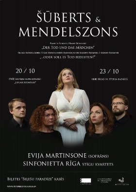 Evija Martinsone un Sinfonietta Rīga stīgu kvartets koncertā “Šūberts un Mendelszons” Rīgas Sv. Pētera baznīcā